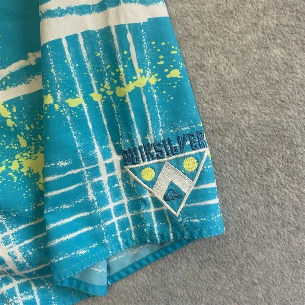 Quiksilver Shorts Men's‎ 32 Blue Plaid Board Shorts Surf Beachwear Vintage